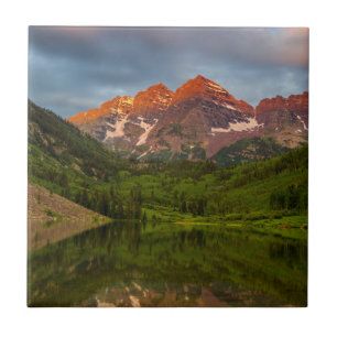Azulejo De Cerâmica Maroon Bells Refletidos no Lago Maroon Calmo 3