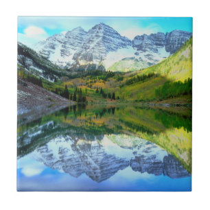 Azulejo De Cerâmica Maroon Bells refletidos no Maroon Lake