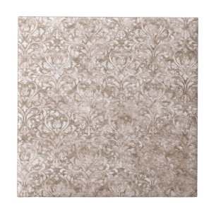 Azulejo De Cerâmica Marrom Branco Ornamentado Redemoinho Florido Antig