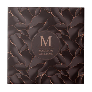 Azulejo De Cerâmica Marrom Chocolate & Dourado Rosa Padrão de Onda Abs