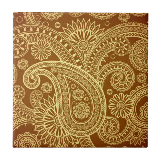 Azulejo De Cerâmica Marrom e ouro paisley pattern.png