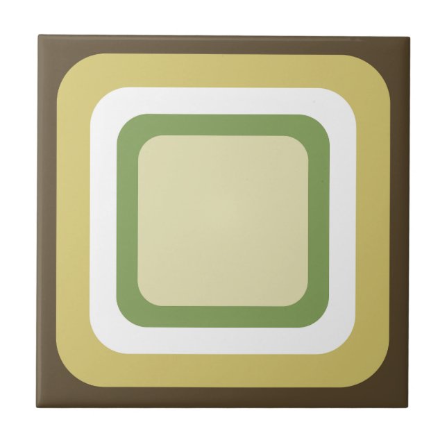 Azulejo De Cerâmica Marrom Retro Verde Branco (Frente)