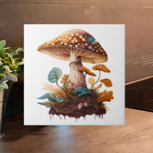 Azulejo De Cerâmica Marrom Verde Neutros Woodland Mushroom Cottagecore