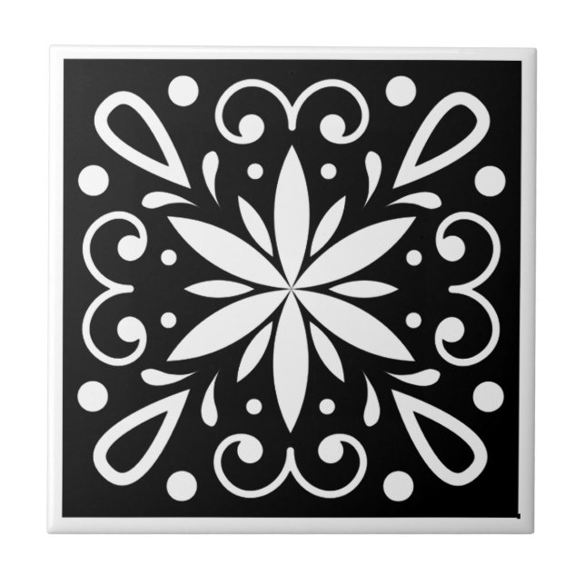 Azulejo De Cerâmica Marroquino Preto e Branco (Frente)