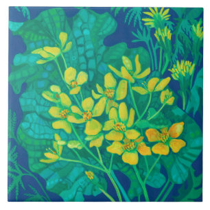 Azulejo De Cerâmica Marsh Marigold Summer Wildflower Pintura Floral