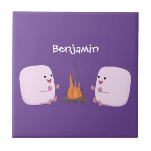 Azulejo De Cerâmica Marshmallows cor-de-rosa lindos por desenhos anima