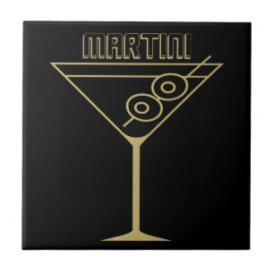 Azulejo De Cerâmica Martini de azeitona verde dourado estilo Mid Centu