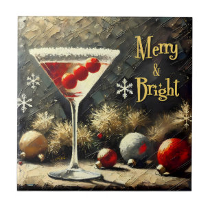 Azulejo De Cerâmica Martini de Natal de Cranberry Triplo Retro dos Ano