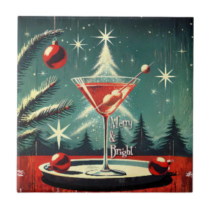 Azulejo De Cerâmica Martini de Natal Retro Flocos de Neve dos Anos 50