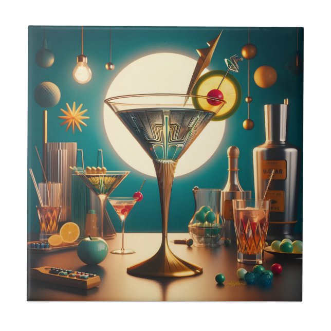 Azulejo De Cerâmica Martini Futurista de Placa de Circuito Atômico (Frente)