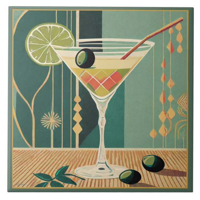 Azulejo De Cerâmica Martini Hora do Coquetel Design Meados do Século (Frente)