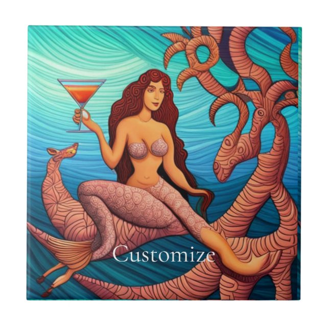 Azulejo De Cerâmica Martini Mermaid Thunder_Cove de cabelos longos (Frente)