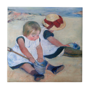 Azulejo De Cerâmica Mary Cassatt Crianças Brincando na Praia 1884