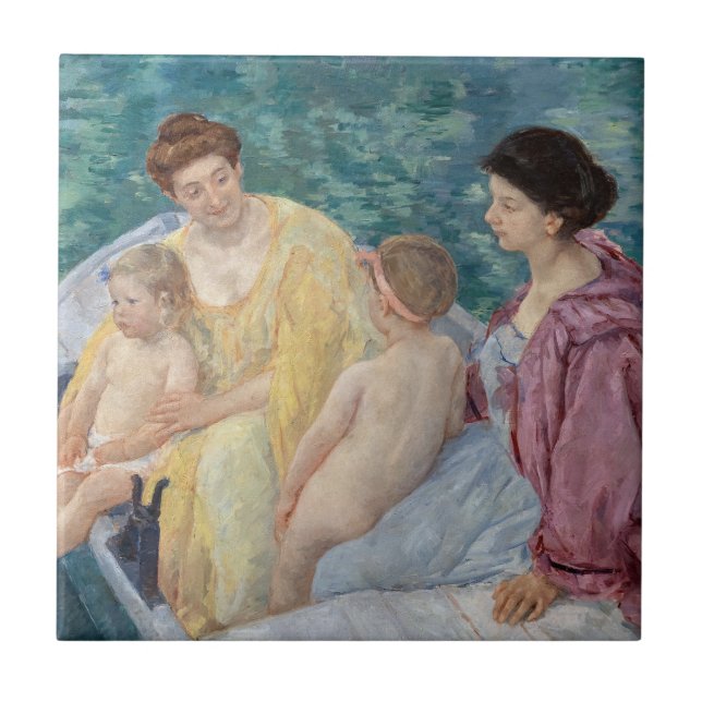 Azulejo De Cerâmica Mary Cassatt - Duas mães e crianças em um barco (Frente)
