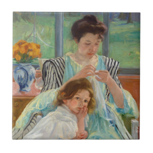 Azulejo De Cerâmica Mary Cassatt - Jovem Mãe costurando