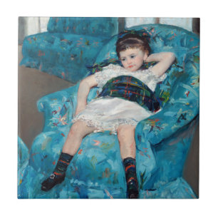 Azulejo De Cerâmica Mary Cassatt - Menina em uma Poltrona Azul