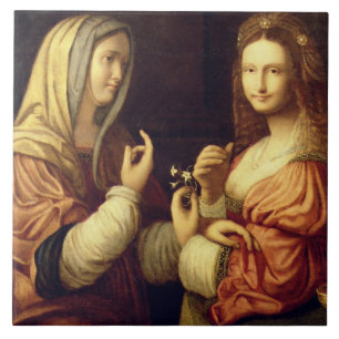Azulejo De Cerâmica Mary e Martha (óleo no painel)