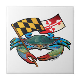 Azulejo De Cerâmica Maryland Blue Crab com Bandeira Crest