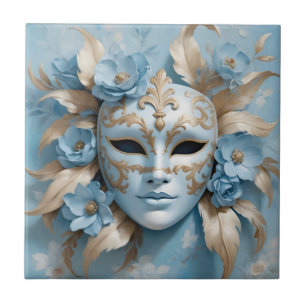 Azulejo De Cerâmica Máscara azul e dourada