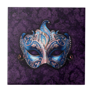 Azulejo De Cerâmica Máscara Azul Elegante de Mascarada