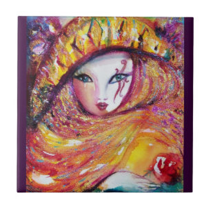 Azulejo De Cerâmica MÁSCARA bola de mascarada AMARELA/Venetian, roxa