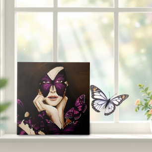 Azulejo De Cerâmica Máscara de Borboleta Roxa Mulher Elegante Fantasia