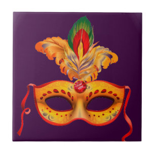 Azulejo De Cerâmica Máscara de mascarada púrpura mardi gras