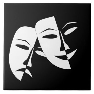 Azulejo De Cerâmica Máscara de Teatro Branco e Preto da Tragédia da Co