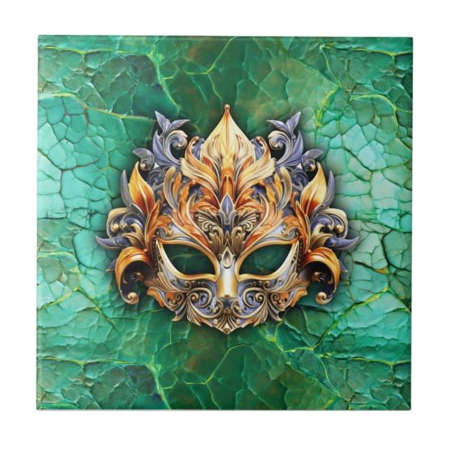 Azulejo De Cerâmica Máscara decorativa sobre o Travesseiro verde-brilh (Frente)