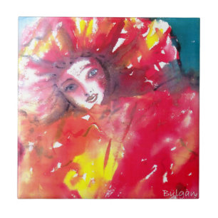 Azulejo De Cerâmica MÁSCARA EM VERMELHO / Esfera de Mascarada Veneza, 