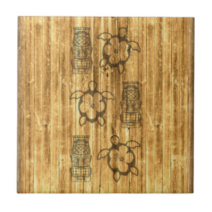 Azulejo De Cerâmica Máscara havaiana de Honu e de Tiki