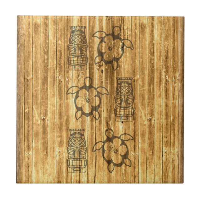 Azulejo De Cerâmica Máscara havaiana de Honu e de Tiki (Frente)