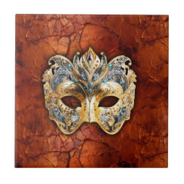 Azulejo De Cerâmica Máscara veneziana luxuosa sobre fundo de ferrugem 