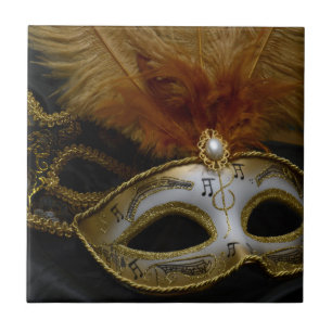 Azulejo De Cerâmica Mascarada Venetian da máscara do carnaval Dourado