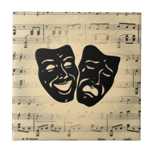 Azulejo De Cerâmica Máscaras Antigas de Música e Teatro