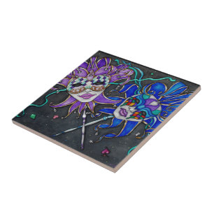 Azulejo De Cerâmica Máscaras de Jester Comédia/Tragédia