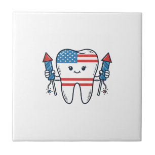 Azulejo De Cerâmica Mascote de Dente Patriótico Desenho Vetorial de Fo