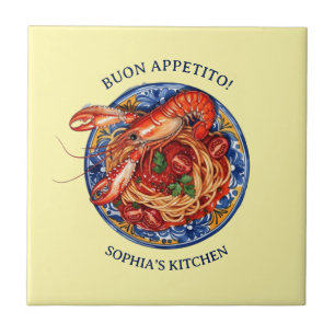 Azulejo De Cerâmica Massa de Peixe Italiana com Lagosta, Maiolica Sici