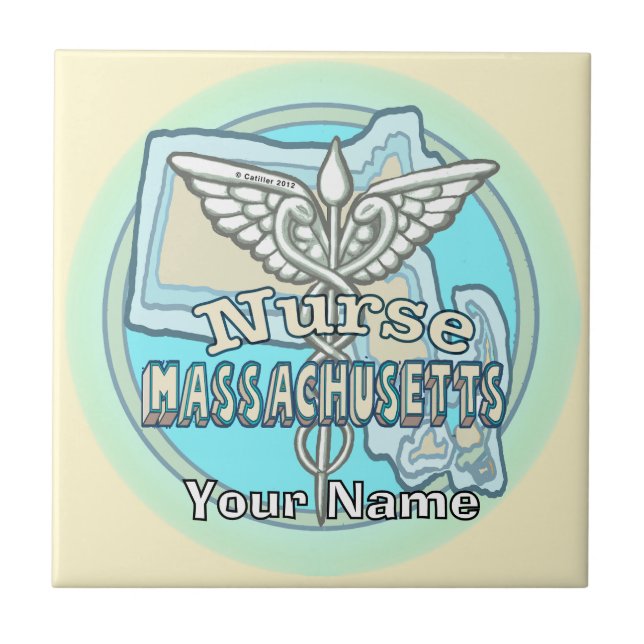Azulejo De Cerâmica Massachusetts Nurse Caduceus Tile (Frente)