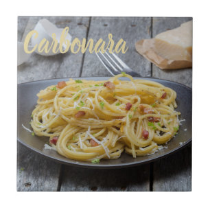 Azulejo De Cerâmica Massas de espaguete Carbonara com Bacon e Parmesã