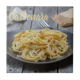 Azulejo De Cerâmica Massas de espaguete Carbonara com Bacon e Parmesão