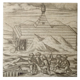 Azulejo De Cerâmica Matança do grupo e ursos do descascamento, fora d