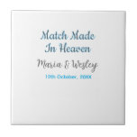 Azulejo De Cerâmica Match made in heaven blue black couple name date<br><div class="desc">girly design</div>