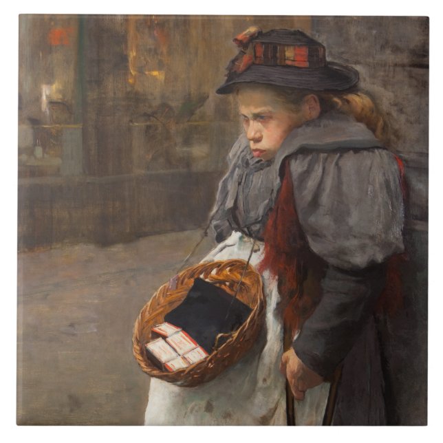 Azulejo De Cerâmica Matchstick Girl Pobre Rua Urchin Pobreza Urbana (Frente)