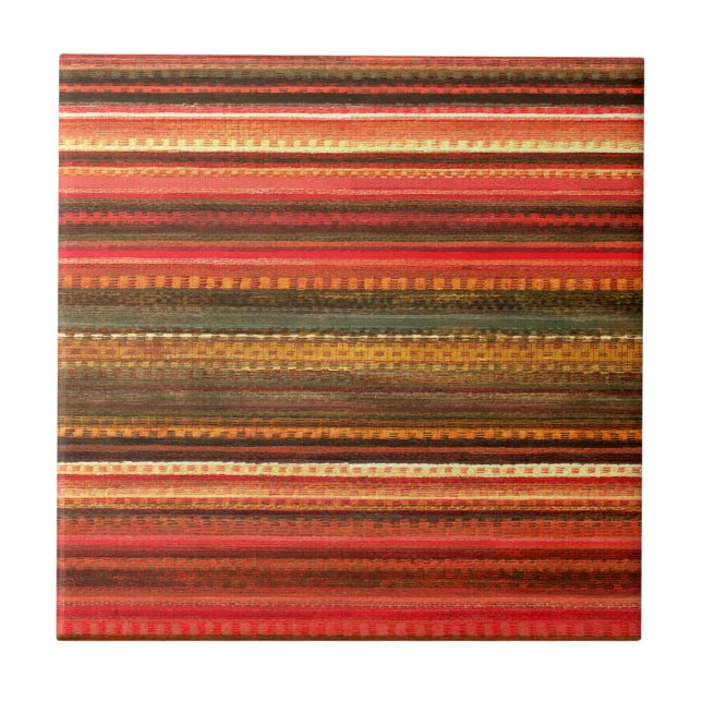 Azulejo De Cerâmica Material Textile Stripes Red Orange and Green (Frente)