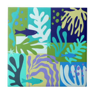Azulejo De Cerâmica Matisse Inspirou o Ocean Life Paper Cutouts Aqua