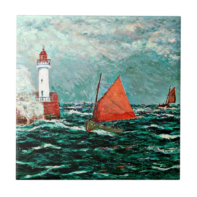 Azulejo De Cerâmica Maxine Maufra art: Voltar aos Barcos de Pesca (Frente)