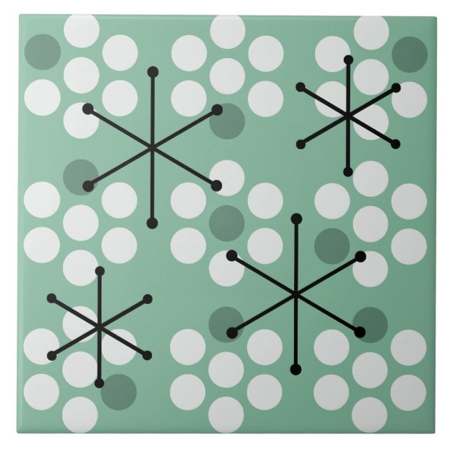 Azulejo De Cerâmica MCM Dots Sage do Século Médio Verde (Frente)
