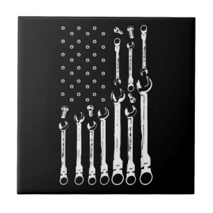 Azulejo De Cerâmica Mecânico do carro de bandeira Patriótica Americano