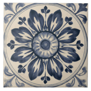 Azulejo De Cerâmica Medaillon Floral Índigo